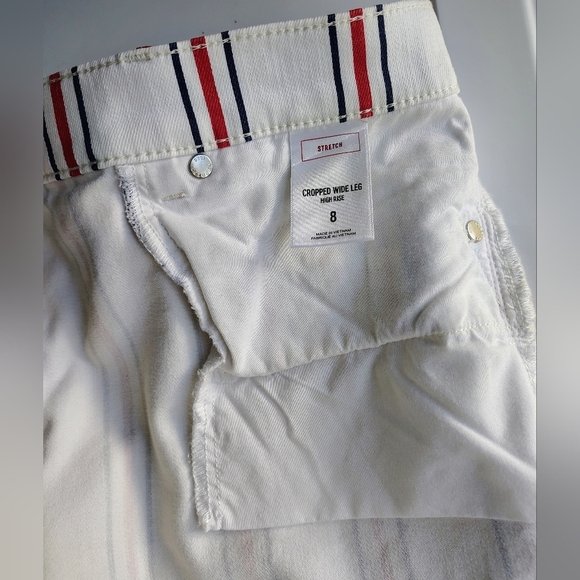 Express Women's High Waisted Striped Button Fly Cropped Wide Leg Jeans Stretch - Picture 3 of 17